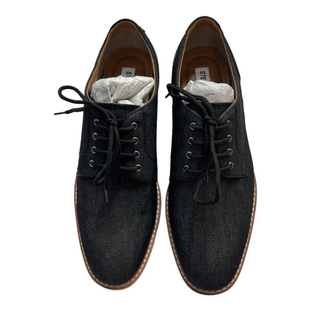 Steve Madden Derby Shoe Black Tie Loafer Nevelle Leather‎ Textured Size 7.5